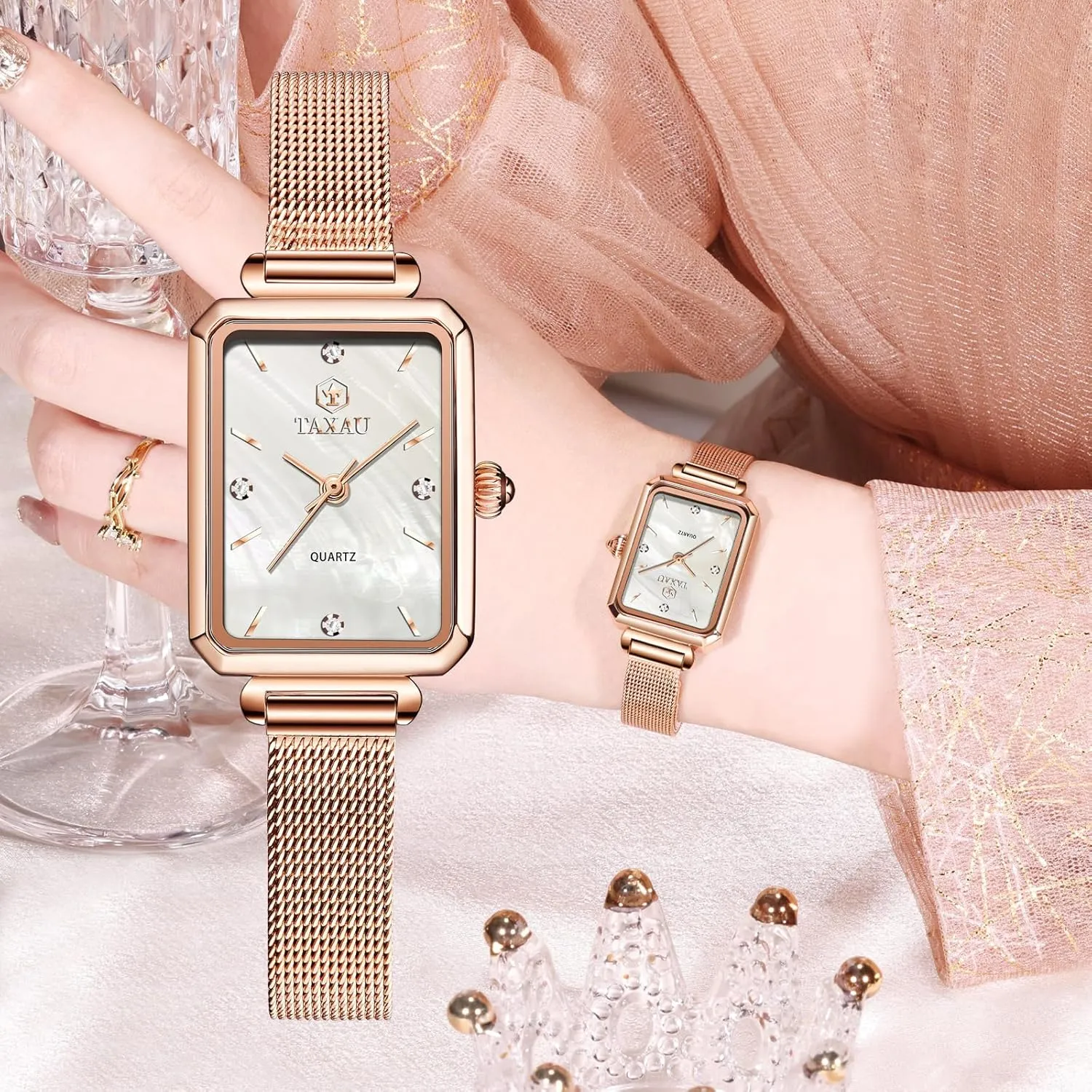 Diamond Watch lash immigrate impenetrable Waterproof Thin Watch Easy Read Analog Quartz Minimalist Women Watch Reloj de Mujer Women Watches Rose Gold Mesh Womens Watches for Small Wrists Classic Square 