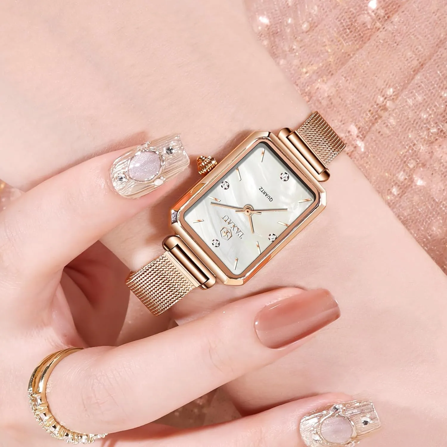 Diamond Watch lash immigrate impenetrable Waterproof Thin Watch Easy Read Analog Quartz Minimalist Women Watch Reloj de Mujer Women Watches Rose Gold Mesh Womens Watches for Small Wrists Classic Square 