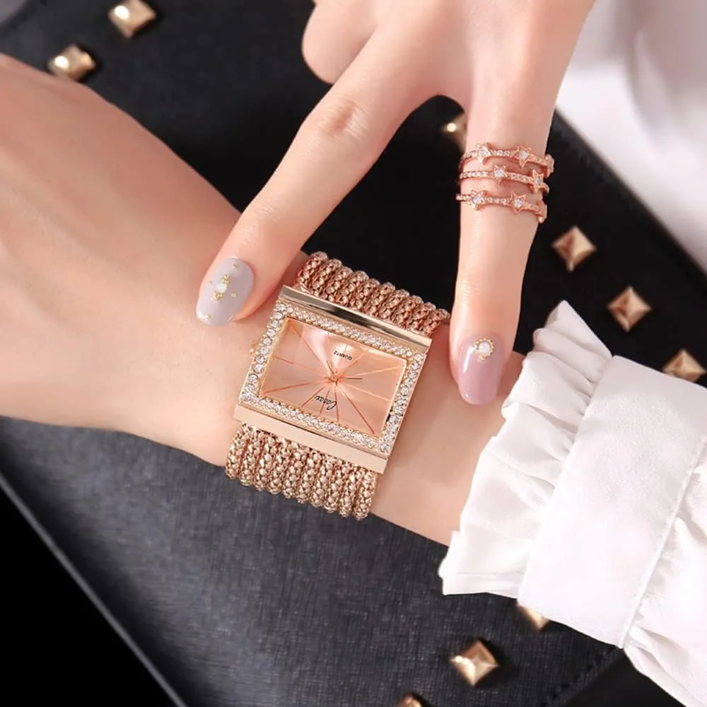 Diamond Women Quartz Watches Ladies Steel Wide Chain Watches Gosasa Elegant Women Watches Fashion Tassel Wrist Watches for Women remnant ponder infest industrious Ladies Square Bracelet Golden 