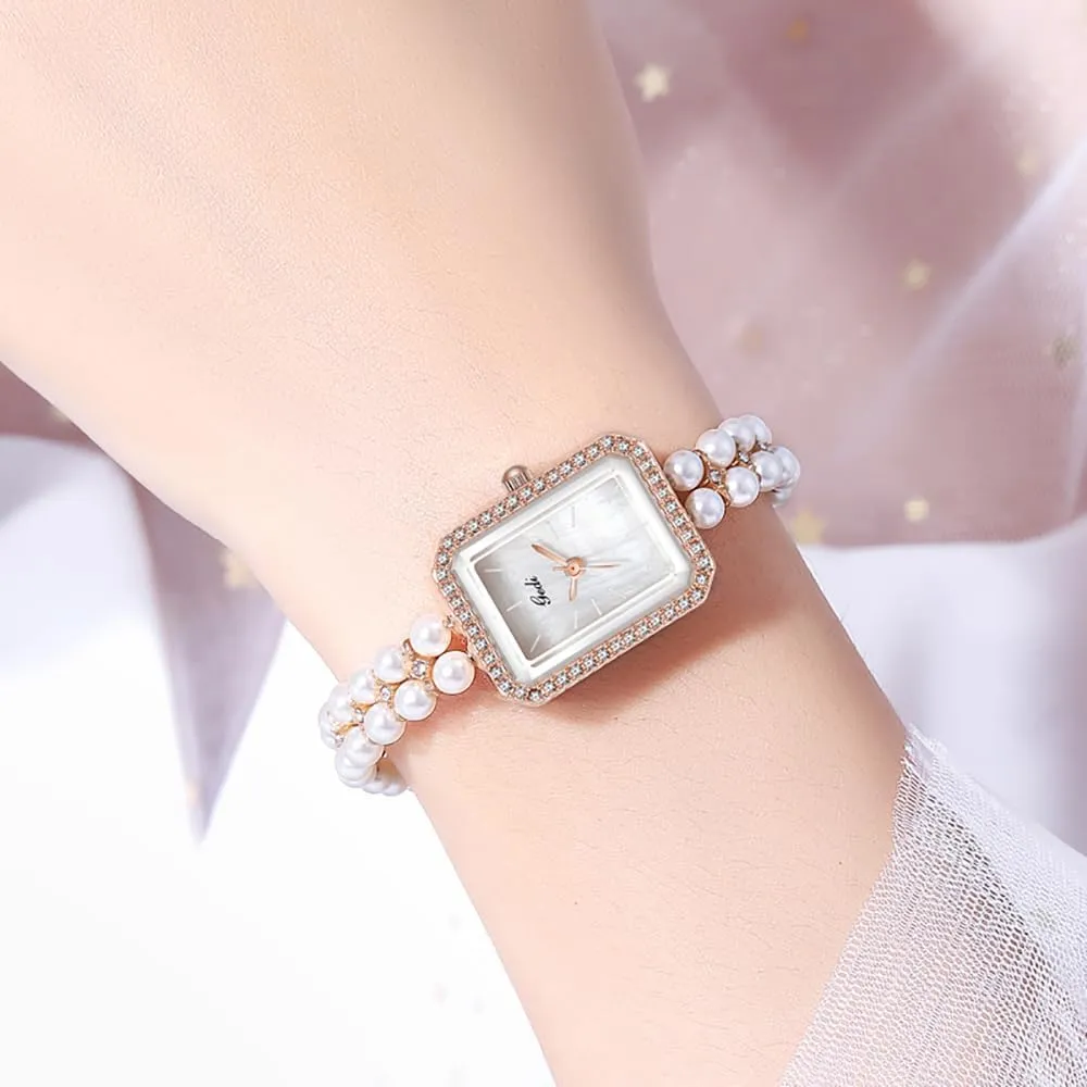 Diamond Women's Watch Square Bracelet Fashion Ladies Wristwatch Casual Style desegregate Marseille slum crossing strict household Ladies Gift Elegant Pearls Watch for Women Luxury Dress 