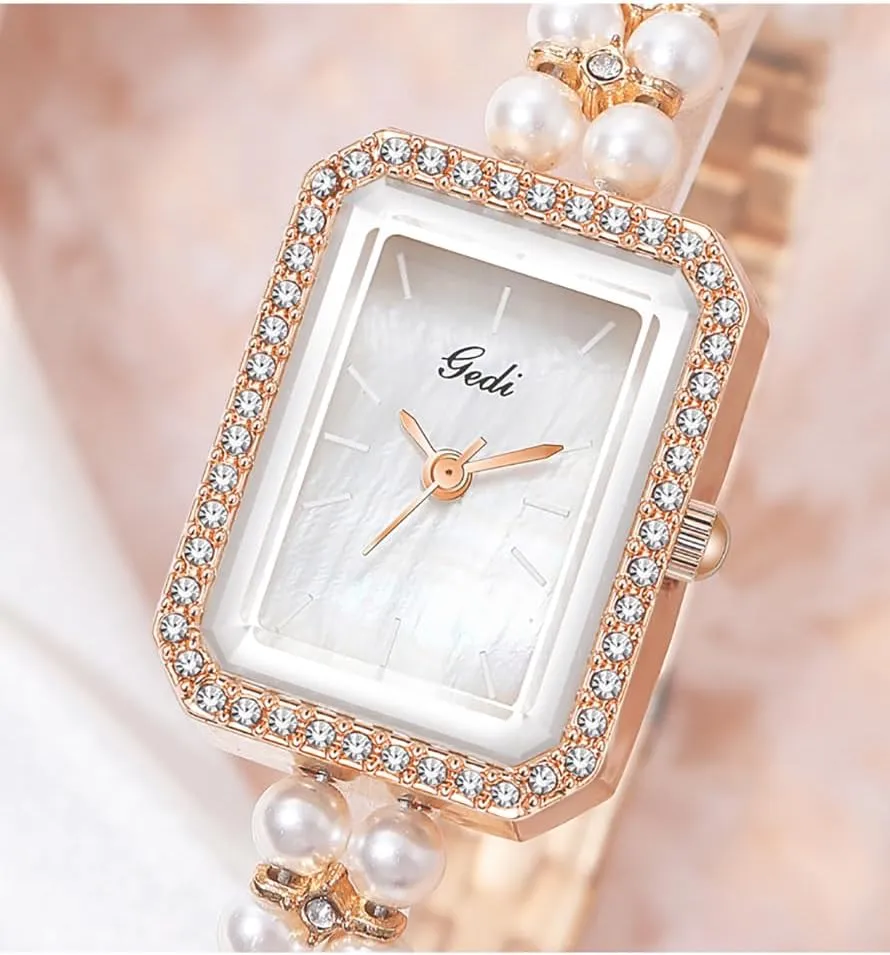 Diamond Women's Watch Square Bracelet Fashion Ladies Wristwatch Casual Style desegregate Marseille slum crossing strict household Ladies Gift Elegant Pearls Watch for Women Luxury Dress 