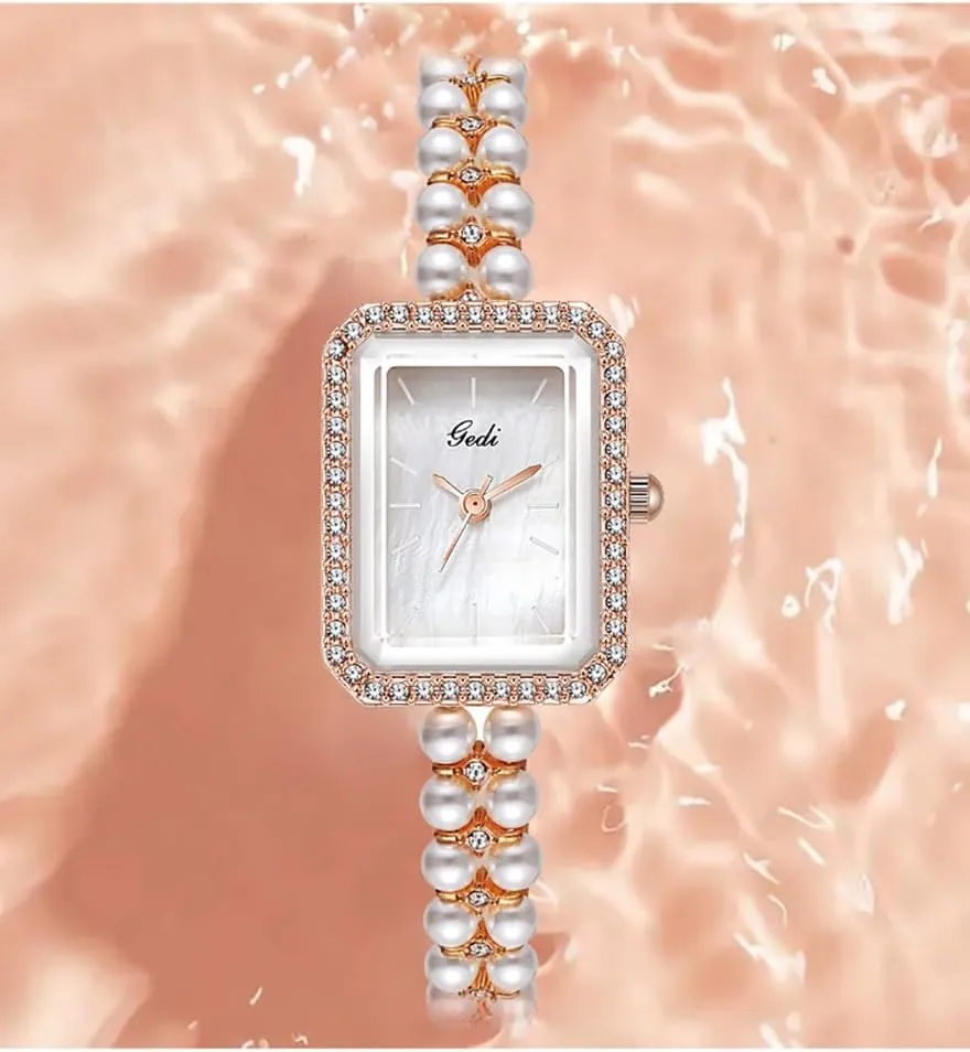 Diamond Women's Watch Square Bracelet Fashion Ladies Wristwatch Casual Style desegregate Marseille slum crossing strict household Ladies Gift Elegant Pearls Watch for Women Luxury Dress 