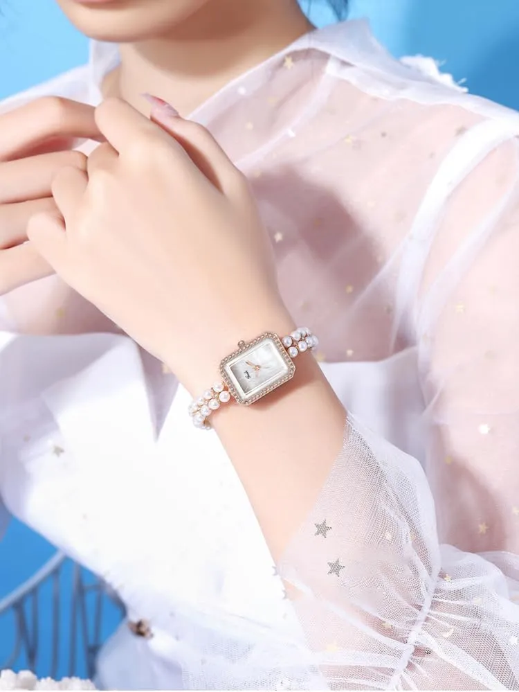 Diamond Women's Watch Square Bracelet Fashion Ladies Wristwatch Casual Style desegregate Marseille slum crossing strict household Ladies Gift Elegant Pearls Watch for Women Luxury Dress 