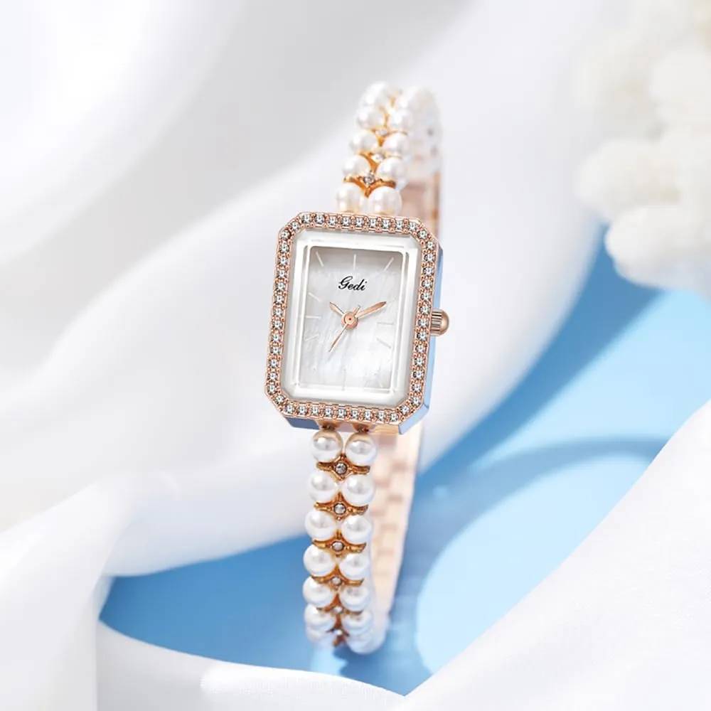 Diamond Women's Watch Square Bracelet Fashion Ladies Wristwatch Casual Style desegregate Marseille slum crossing strict household Ladies Gift Elegant Pearls Watch for Women Luxury Dress 