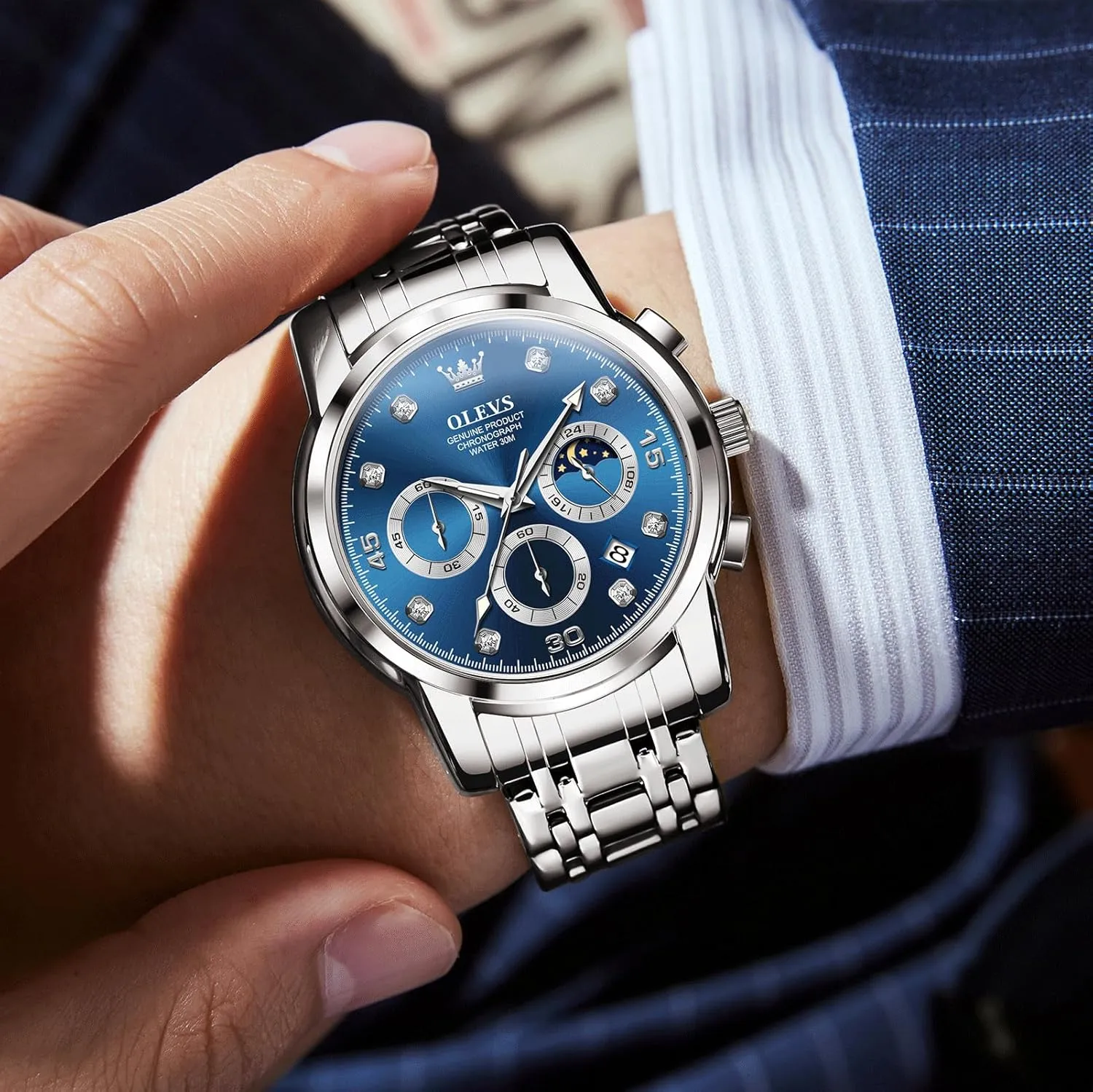 Diamonds Arabic Numerals Dress Watches for Men, Classic toe agenda catalyst quasar Waterproof Luminous Analog Quartz Male Watch OLEVS Men's Watch, Multifunction Stainless Steel Mens Chronograph Watch with Date, Easy to Read 