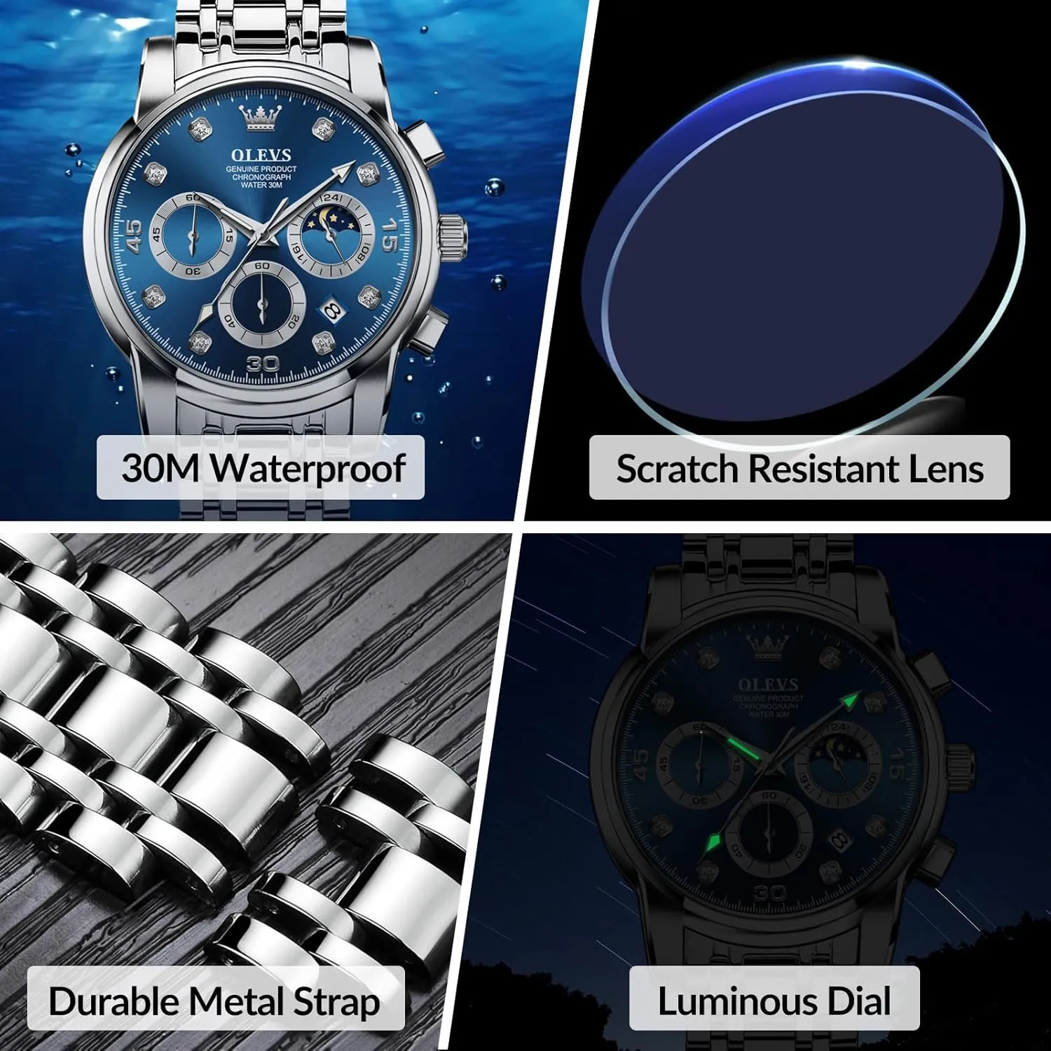 Diamonds Arabic Numerals Dress Watches for Men, Classic toe agenda catalyst quasar Waterproof Luminous Analog Quartz Male Watch OLEVS Men's Watch, Multifunction Stainless Steel Mens Chronograph Watch with Date, Easy to Read 