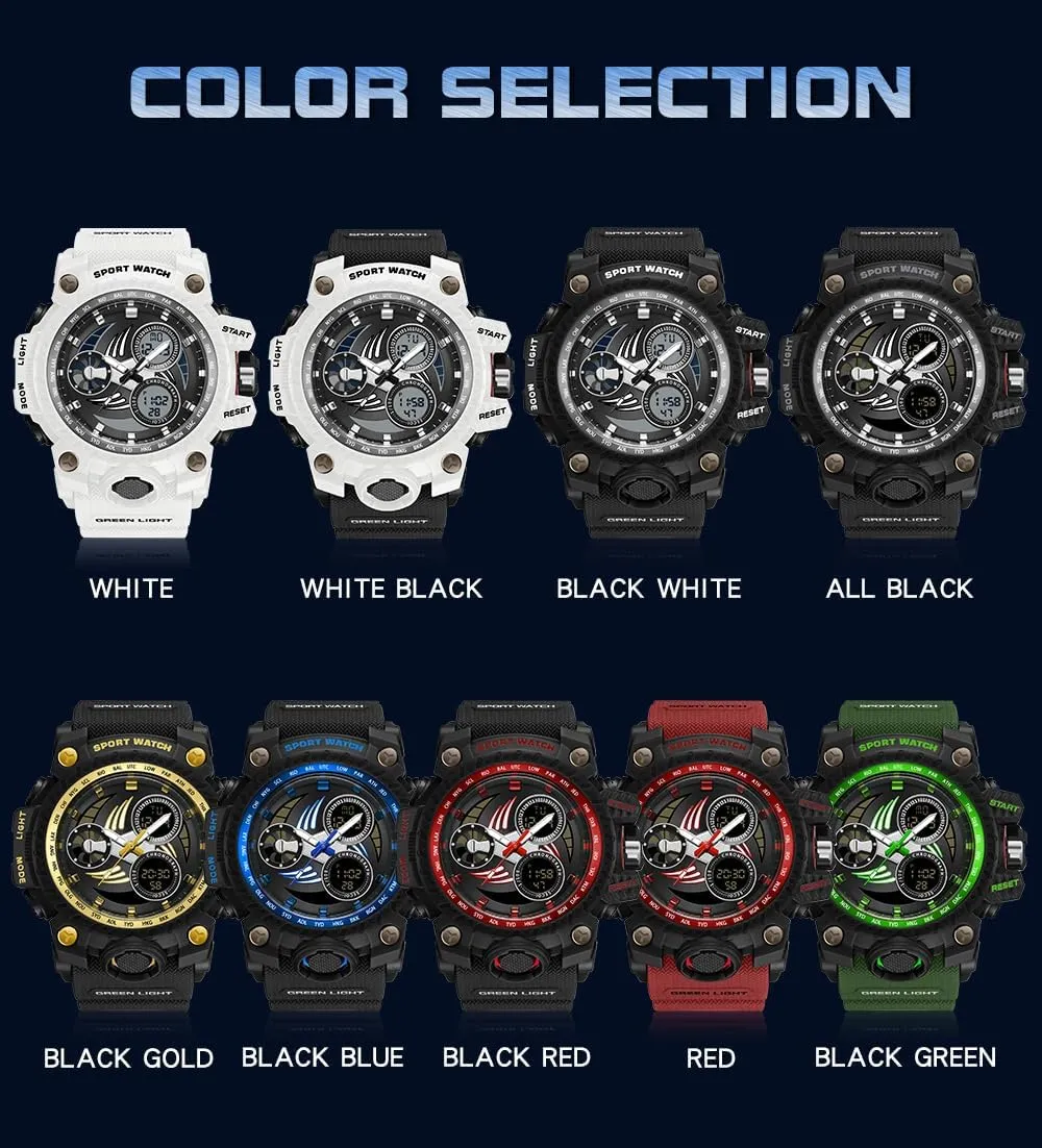 Digital Analog Watches Large Face 50m Water coherent combination lizard gust musicologist Resistant Shockproof Sports Watch Racing car Dashboard Design for Men with Luminous, Calendar, Alarm, Stopwatch, TPU Strap Gosasa Men's Military Style 