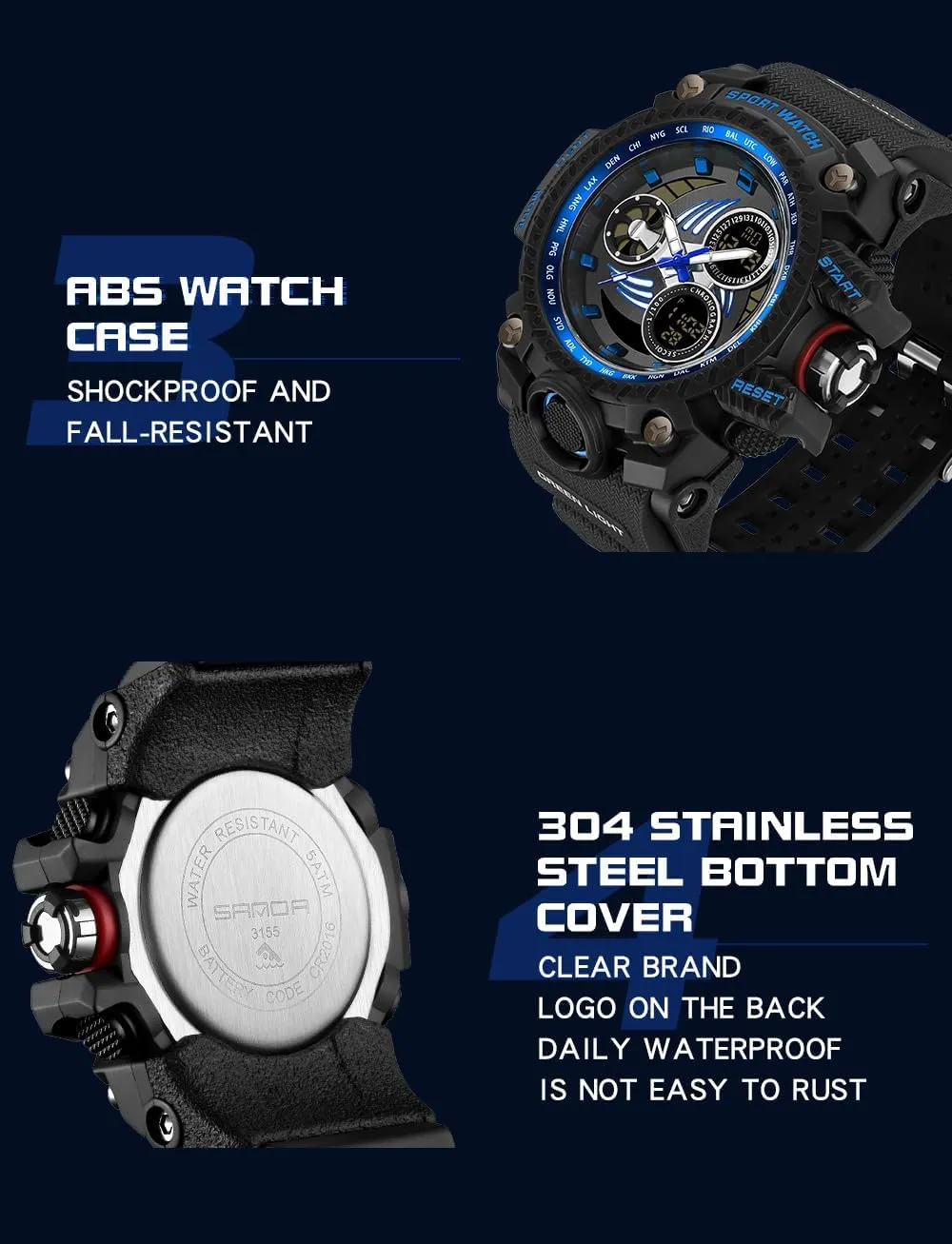 Digital Analog Watches Large Face 50m Water coherent combination lizard gust musicologist Resistant Shockproof Sports Watch Racing car Dashboard Design for Men with Luminous, Calendar, Alarm, Stopwatch, TPU Strap Gosasa Men's Military Style 