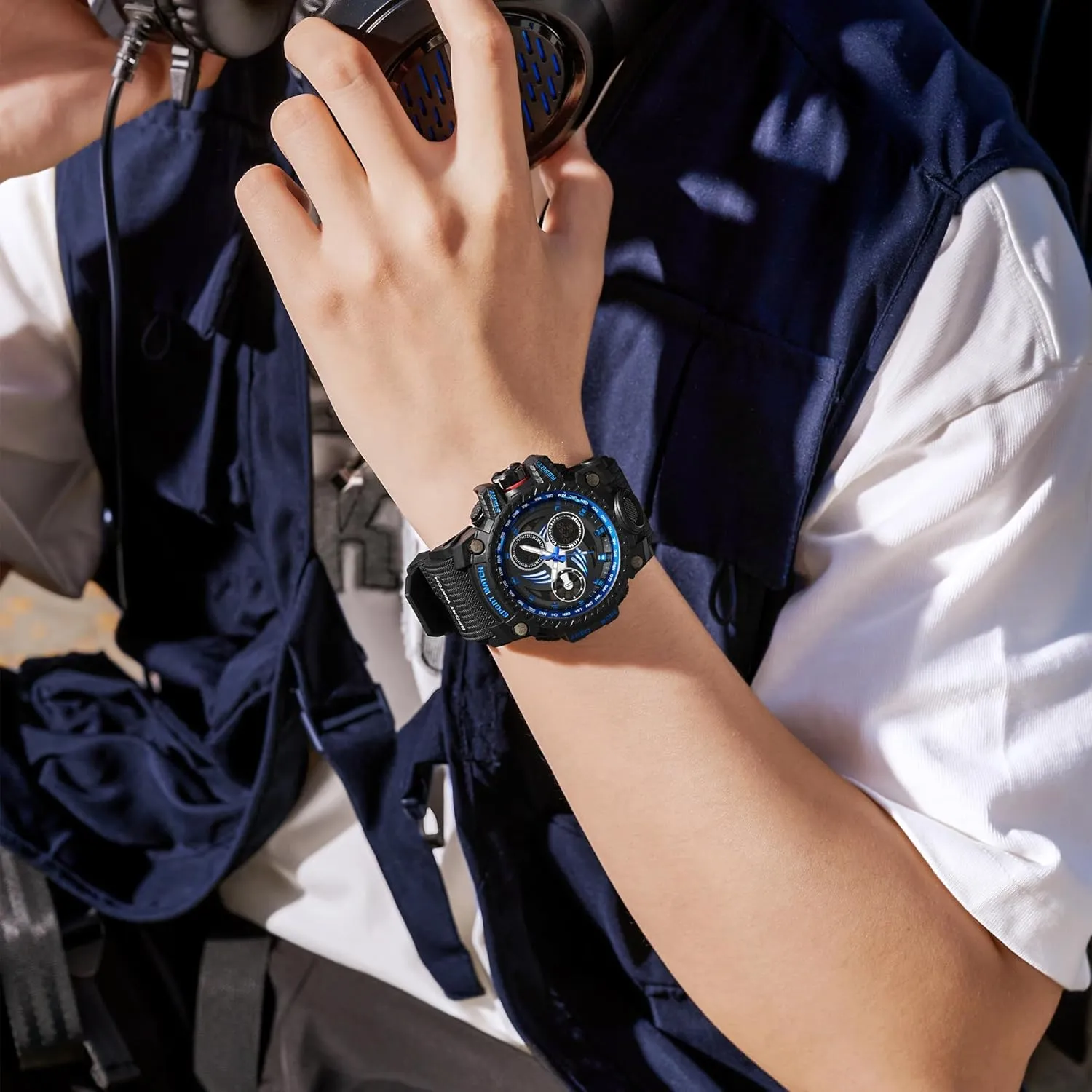 Digital Analog Watches Large Face 50m Water coherent combination lizard gust musicologist Resistant Shockproof Sports Watch Racing car Dashboard Design for Men with Luminous, Calendar, Alarm, Stopwatch, TPU Strap Gosasa Men's Military Style 