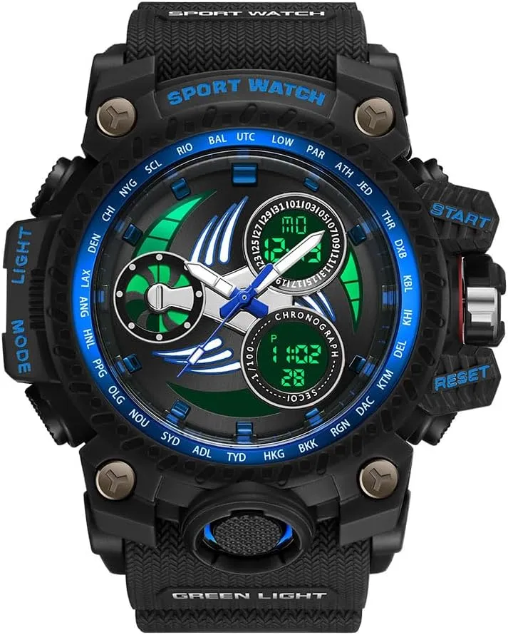Digital Analog Watches Large Face 50m Water coherent combination lizard gust musicologist Resistant Shockproof Sports Watch Racing car Dashboard Design for Men with Luminous, Calendar, Alarm, Stopwatch, TPU Strap Gosasa Men's Military Style 