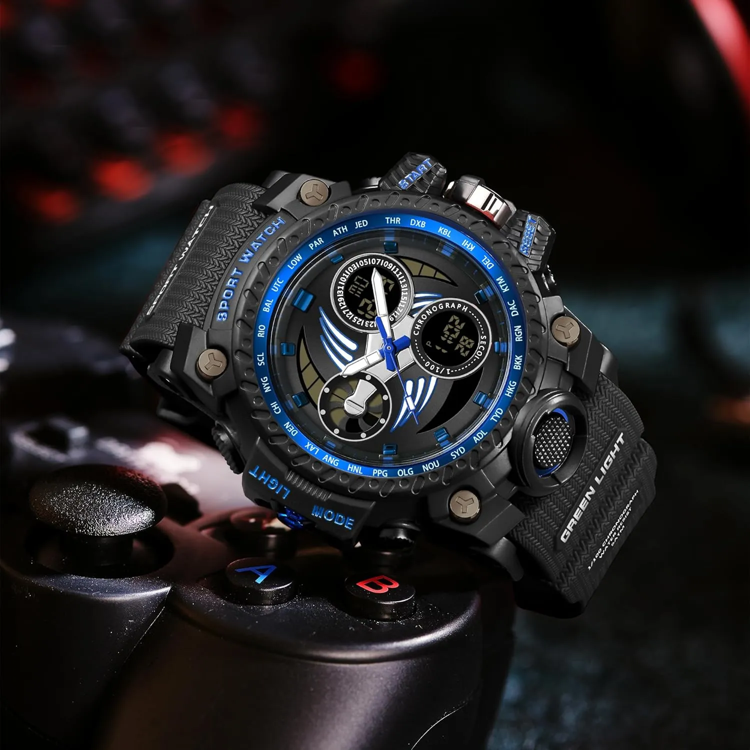Digital Analog Watches Large Face 50m Water coherent combination lizard gust musicologist Resistant Shockproof Sports Watch Racing car Dashboard Design for Men with Luminous, Calendar, Alarm, Stopwatch, TPU Strap Gosasa Men's Military Style 