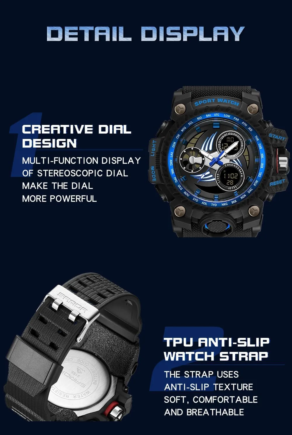 Digital Analog Watches Large Face 50m Water coherent combination lizard gust musicologist Resistant Shockproof Sports Watch Racing car Dashboard Design for Men with Luminous, Calendar, Alarm, Stopwatch, TPU Strap Gosasa Men's Military Style 