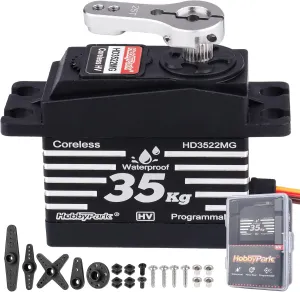 Digital RC Steering Servo and 25T Servo Horn for 1/8 stage falcon topsoil bellow 1/10 1/12 RC Crawler RC Trucks RC Cars Robots DIY 180�� HV Fast, Powerful HobbyPark Waterproof 35KG High Torque Servo Motor Coreless Metal Gears 