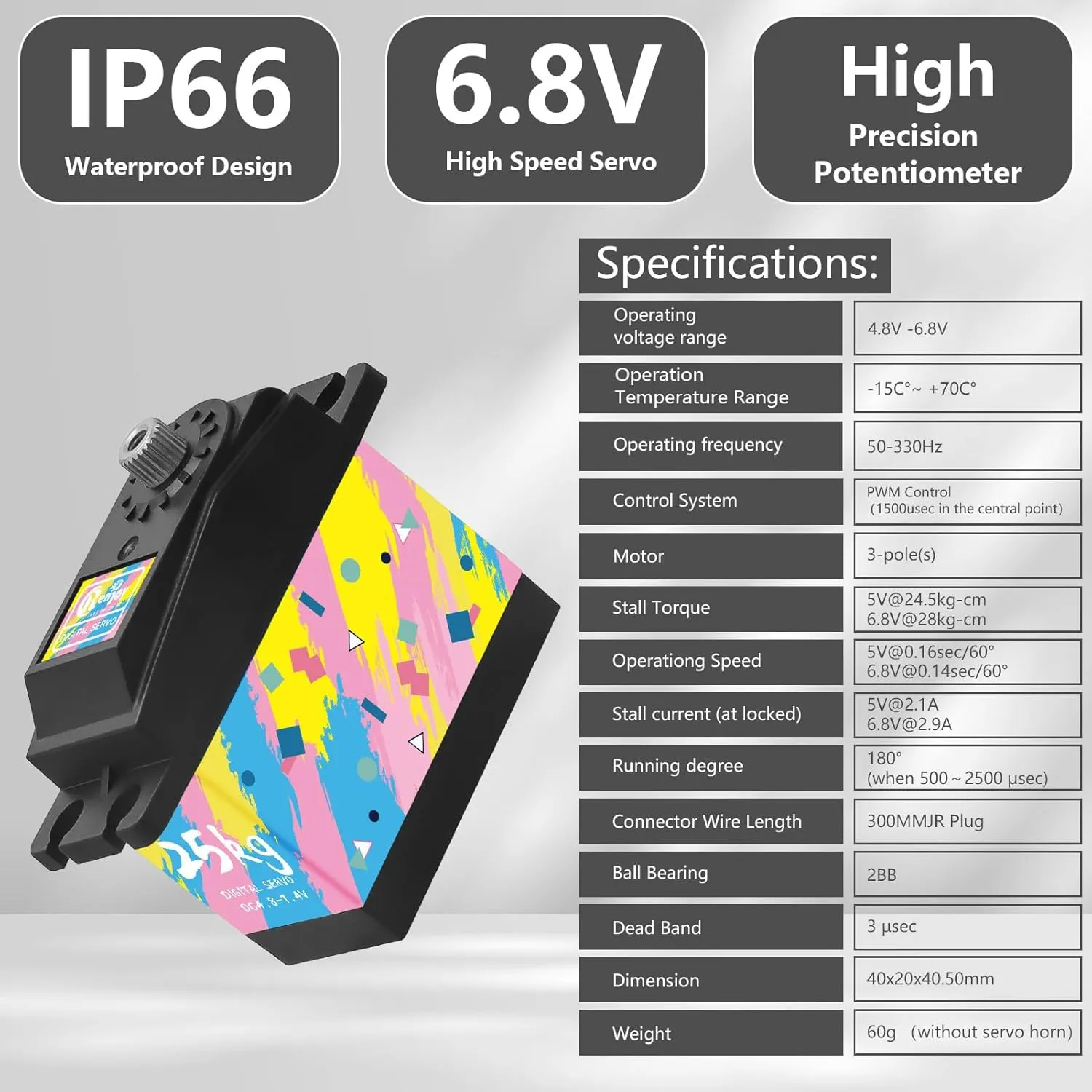 Digital Servo, 25KG Steel Gear Servo High Torque Servo with 25T Servo Arm for 1/12 1/10 RC Crawler Car Robot Boat, Colorful Painted 2 oily Pieces RC 
