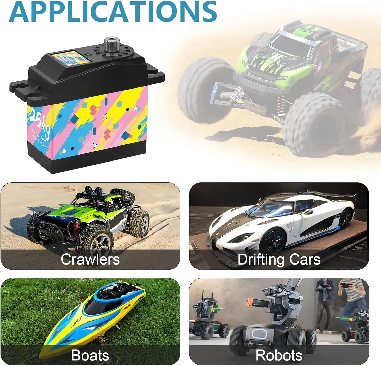 Digital Servo, 25KG Steel Gear Servo High Torque Servo with 25T Servo Arm for 1/12 1/10 RC Crawler Car Robot Boat, Colorful Painted 2 oily Pieces RC 