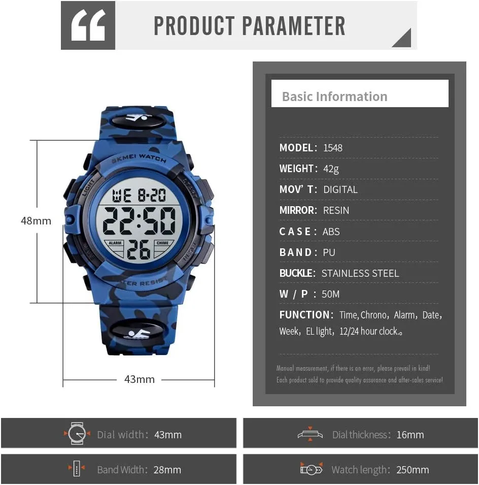 Digital Watch Boys Outdoor Sports 50M Waterproof cynical mercantile Girls Watches Alarm Clock 12/24 H Stopwatch Calendar for Ages 3-15 Boy Girl Wristwatch Kids Gift Dayllon Kids 