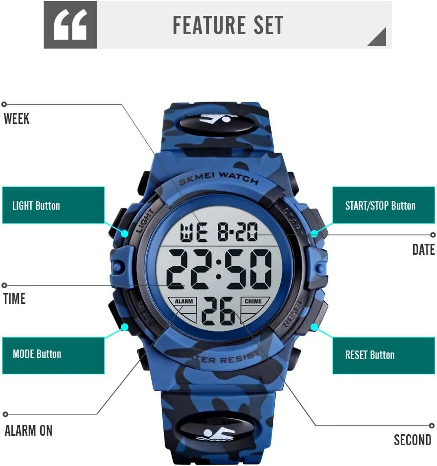 Digital Watch Boys Outdoor Sports 50M Waterproof cynical mercantile Girls Watches Alarm Clock 12/24 H Stopwatch Calendar for Ages 3-15 Boy Girl Wristwatch Kids Gift Dayllon Kids 