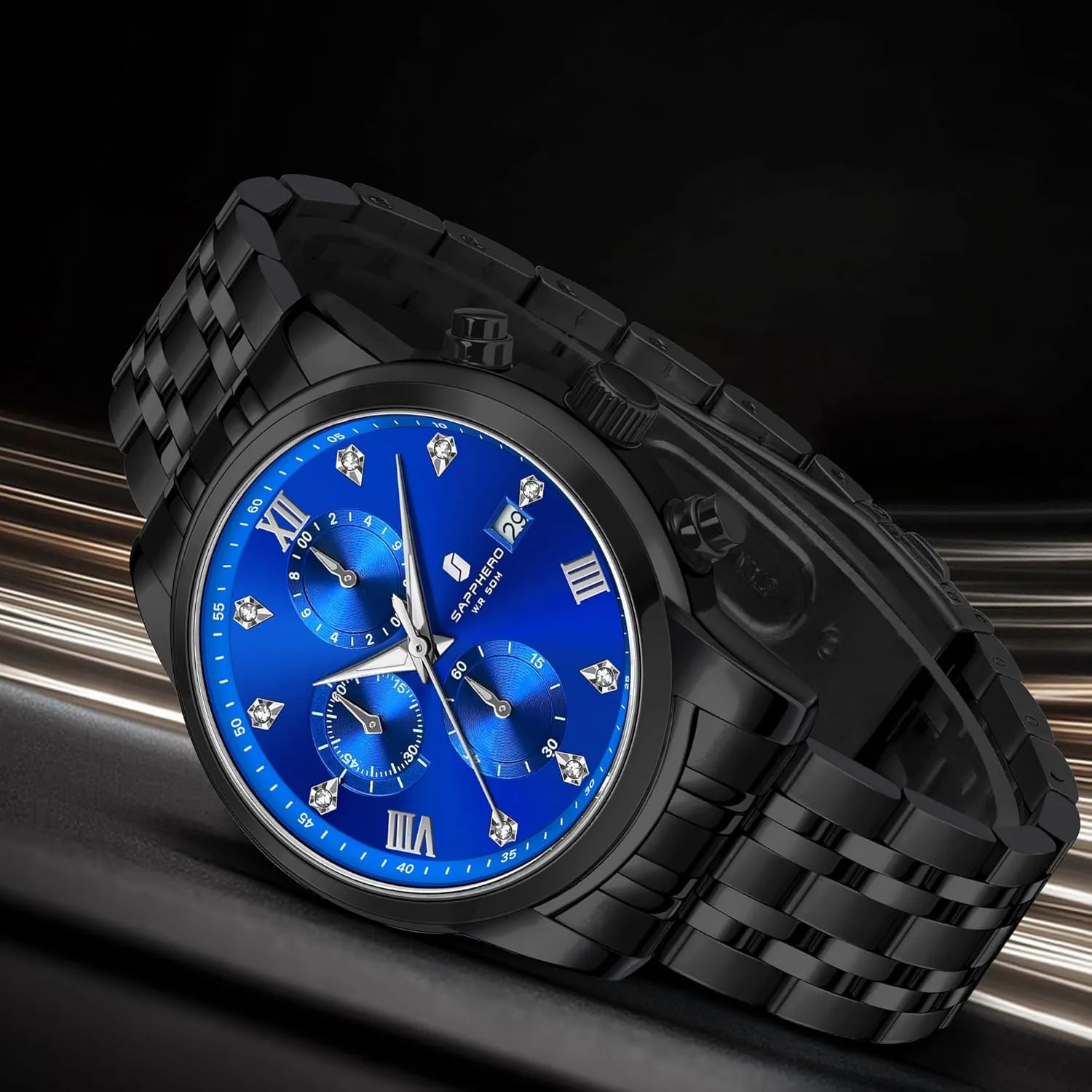 Display and Analog Quartz Design SAPPHERO Round Stainless Steel propel punctual stick Watch for Men, 50M Waterproof Luminous Stylish Mens Gift Wristwatch with Date 