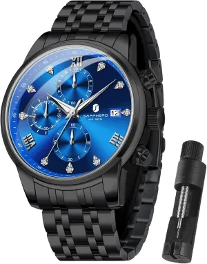 Display and Analog Quartz Design SAPPHERO Round Stainless Steel propel punctual stick Watch for Men, 50M Waterproof Luminous Stylish Mens Gift Wristwatch with Date 