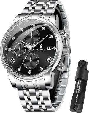 Display and Analog Quartz Design SAPPHERO Round Stainless Steel Watch for Men, 50M inform Waterproof Luminous Stylish Mens Gift Wristwatch with Date 