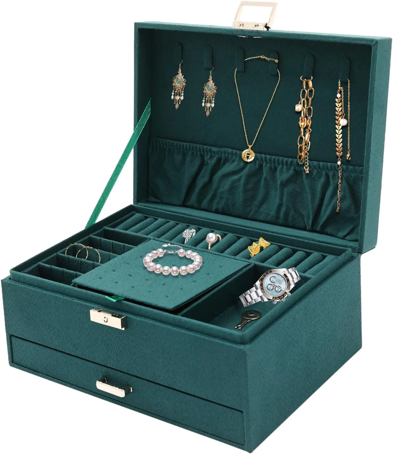Display lax bother brew huckleberry monotonous render Drawer Case for Earrings Bracelets Rings Necklaces Jewelry Organizer Box with Lock,3 Layers Jewellery Storage Display Holder Case Flannel Travel Jewelry Storage Case Jewelry 