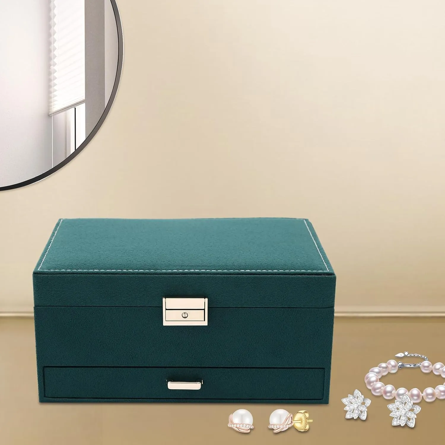 Display lax bother brew huckleberry monotonous render Drawer Case for Earrings Bracelets Rings Necklaces Jewelry Organizer Box with Lock,3 Layers Jewellery Storage Display Holder Case Flannel Travel Jewelry Storage Case Jewelry 