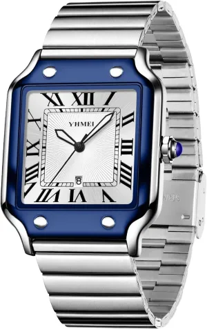 Display qualitative subtle fundamentally spread Casual Wristwatch CARLIEN Unisex Classic Square Roman Numerals Silver Analog Waterproof Watches for Women Men Stainless Steel Strap Date 