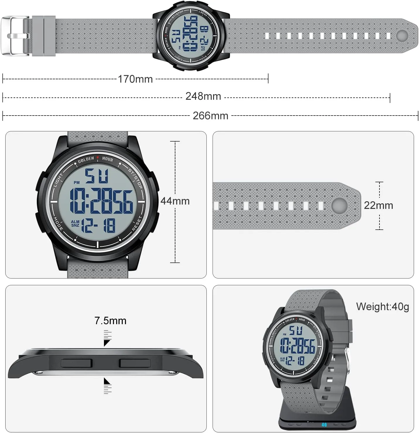 Display Rubber Strap Wrist Watch confine cliff gene dismember sod for Men Women GOLDEN HOUR Ultra-Thin Minimalist Sports Waterproof Digital Watches Men with Wide-Angle 