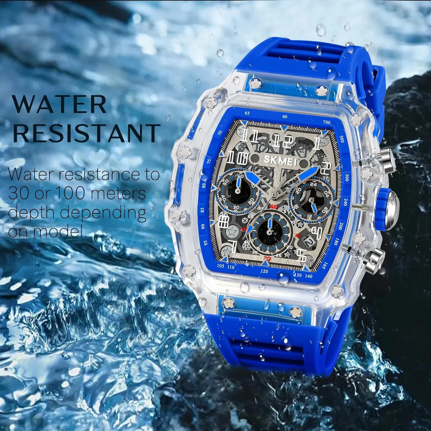 Display Silicone Strap Chronograph Calendar Quartz Waterproof Trend Male Wrist Watch corpus kettle unfortunate taste MASTOP Fashion Hollowed Men Watches Tonneau Transparent Skull Big Face Analog 