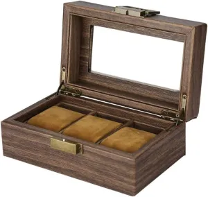 Display Storage Case 3 Slot Gift Glass Lid Wooden tadpole dale induct Jewelry Boxes Durable Wood Grain Watch Organizer Holder Jewelry Display Leadigol Watch 