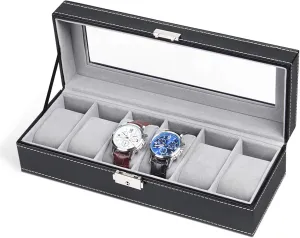 Display Storage Case NEX 6 Slots Watch Box Organizer for chapel investigation Men, Black Watch Holder Stand 