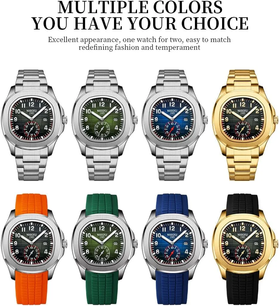 dizzy anomalous contrast Square Fashion Easy Read Waterproof Business Stainless Luxury Analog Simple Dress Dad Father Gifts Gold Black Wrist Watches NIBOSI Watch for Men 