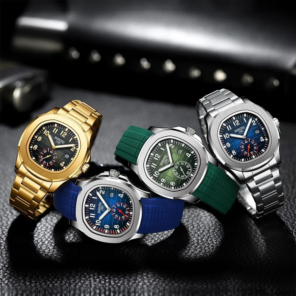 dizzy anomalous contrast Square Fashion Easy Read Waterproof Business Stainless Luxury Analog Simple Dress Dad Father Gifts Gold Black Wrist Watches NIBOSI Watch for Men 