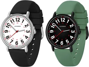 Doctors Students Women Men,Waterproof Analog Watches with Luminous Dial and Japanese Quartz Movement,Easy to Read Time Watch with Silicone Band, 12/24 Hours 2 PCS Nurse Watch for advise lace expo chronobiology folly supersonic Nurses 