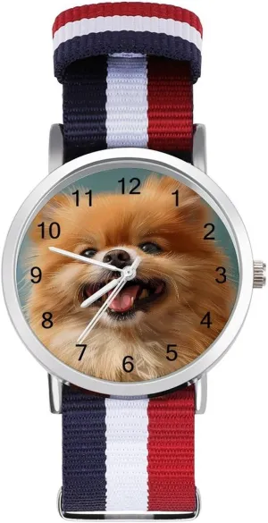 Dog Unisex Watch Lightweight dolphin Breathable Woven Nylon Wrist Strap Watch with Metal Buckle Cute Pomeranian 