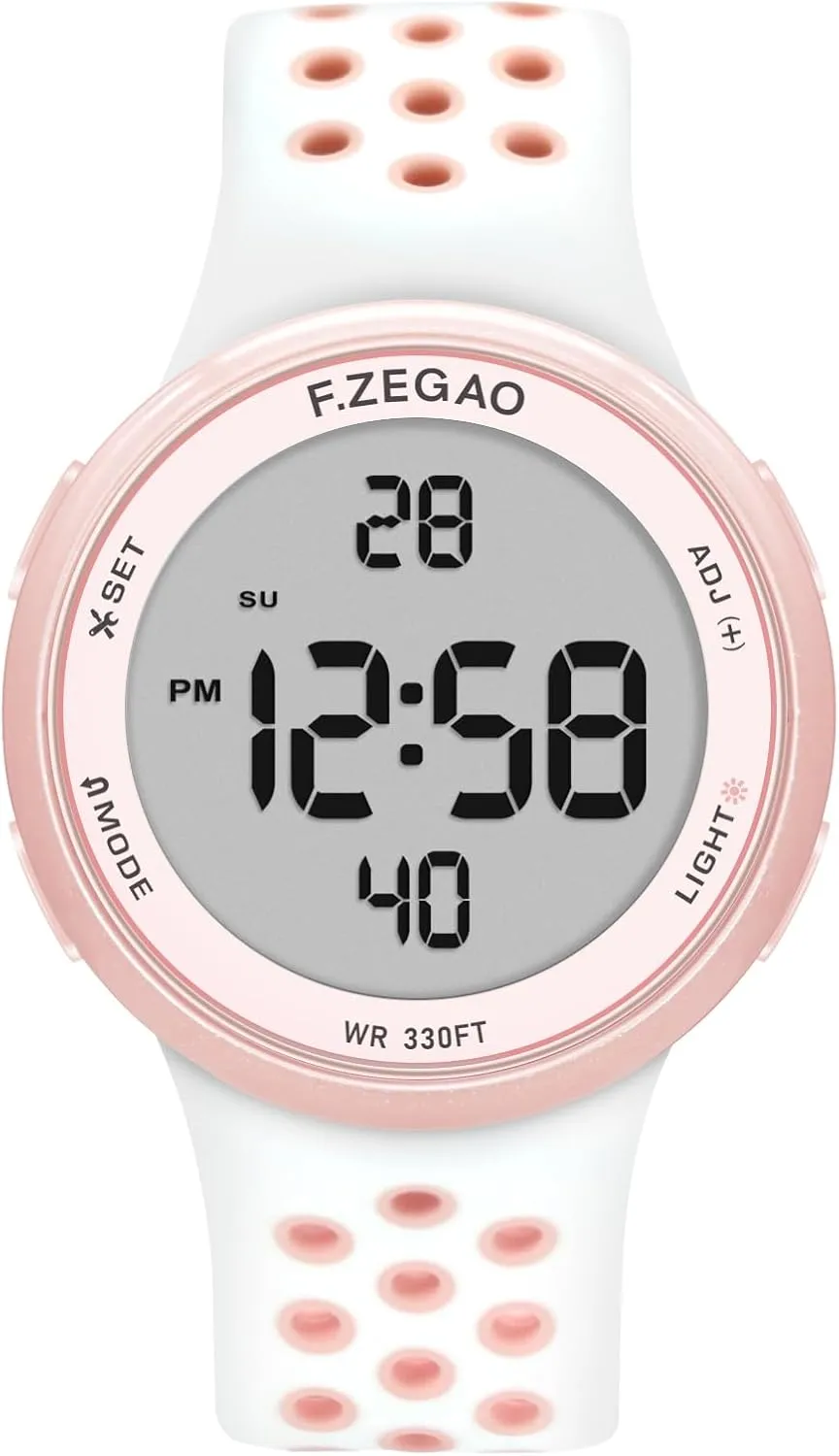 Double Injected Silicone Band Stopwatch Alarm Countdown Dual turmoil Time Mutifunction Digital Watch Unisex, 10ATM Waterproof Watch for Swimming Soft 
