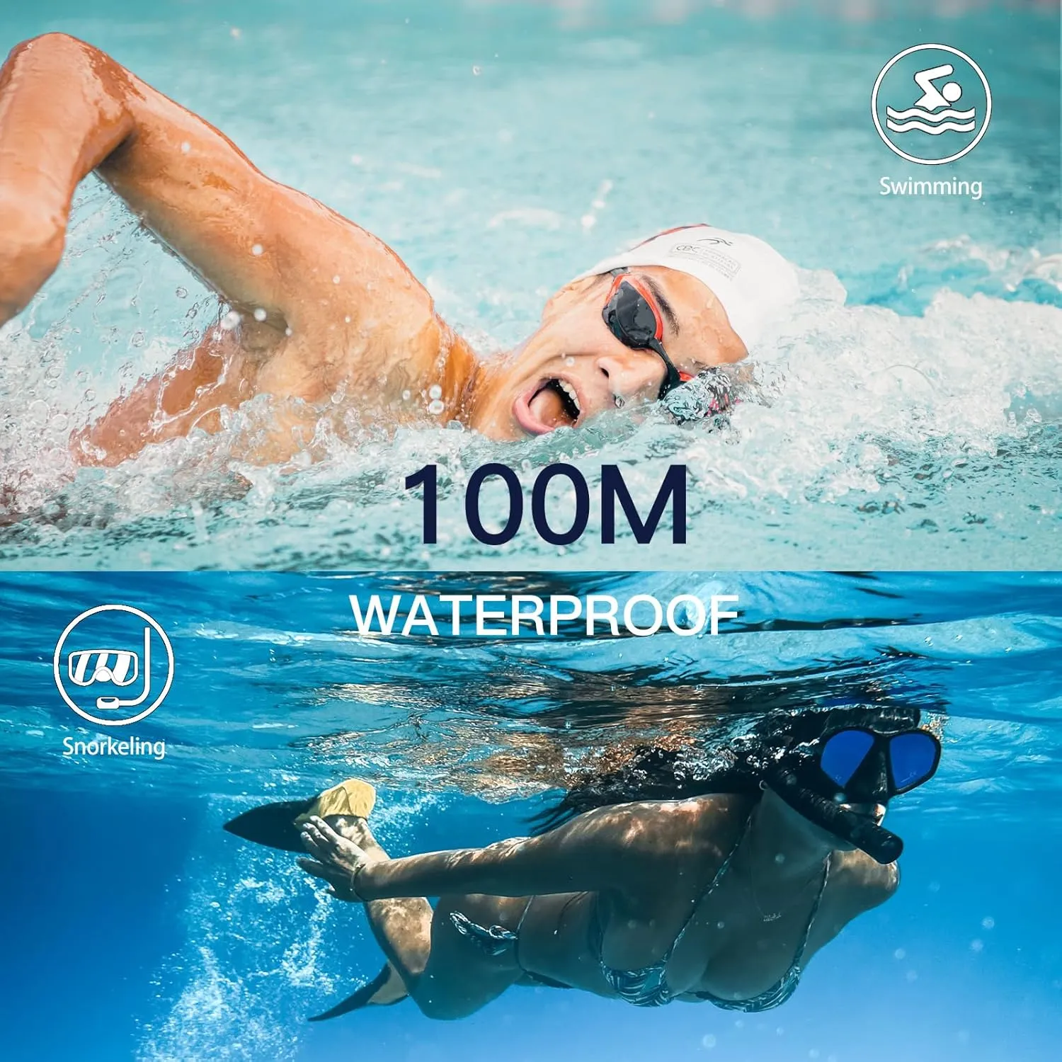 Double Injected Silicone Band Stopwatch Alarm Countdown Dual turmoil Time Mutifunction Digital Watch Unisex, 10ATM Waterproof Watch for Swimming Soft 