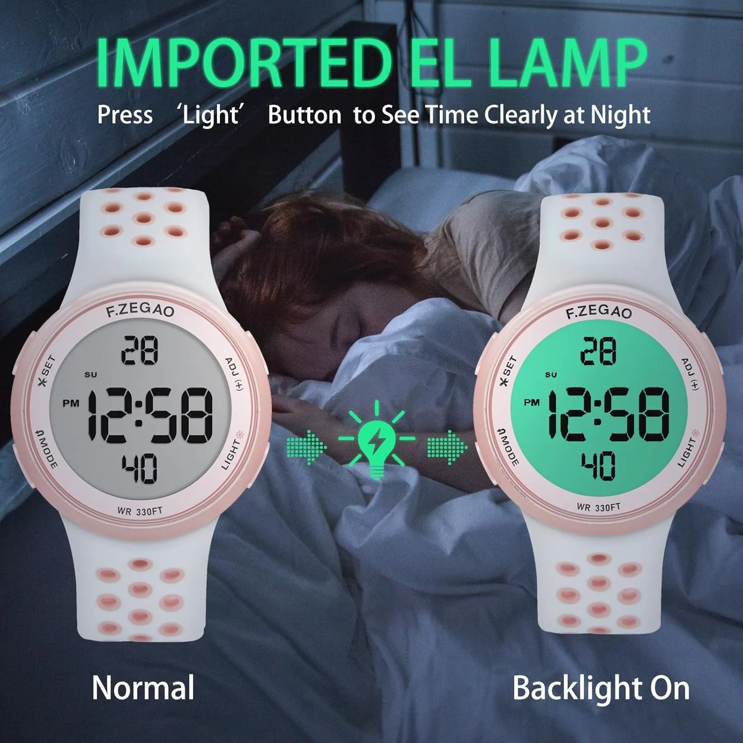 Double Injected Silicone Band Stopwatch Alarm Countdown Dual turmoil Time Mutifunction Digital Watch Unisex, 10ATM Waterproof Watch for Swimming Soft 