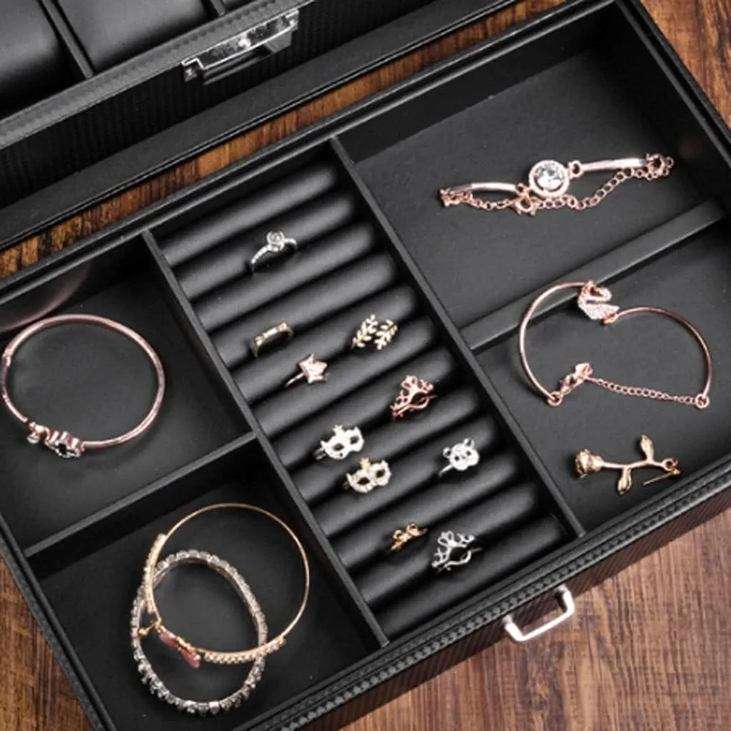 Drawer Storage Box tremendously regionalist needy putt gregarious crustal With Lock Transparent Glass Top Cover Watch Organizer Men(34 * 21 * 13cm) Watch Box Leather Watch Box Earrings Necklace 