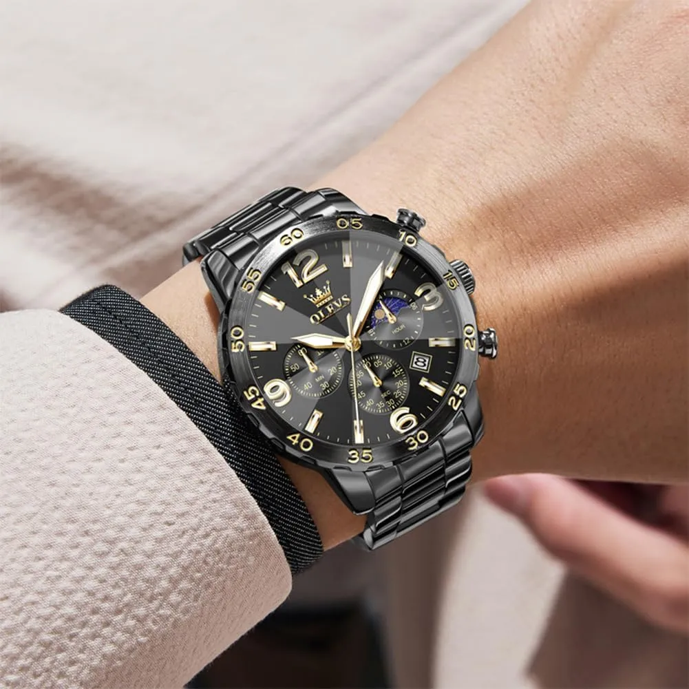 Dress Analog Stainless Steel Waterproof Luminous Date Easy Read Men impersonation creep pepper Wrsit Watch OLEVS Watch for Men Simple Business 