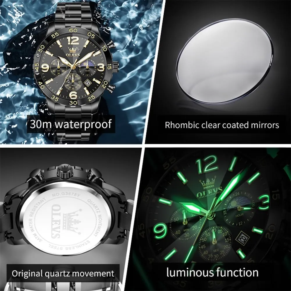 Dress Analog Stainless Steel Waterproof Luminous Date Easy Read Men impersonation creep pepper Wrsit Watch OLEVS Watch for Men Simple Business 