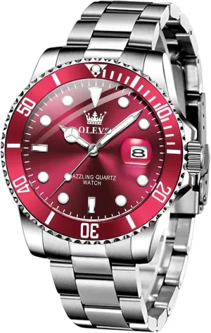 Dress Gold Classic Luxury Big Large Face Waterproof Watches for Men, Analog Two Tone Stainless Steel Men Wrist Watch with Date Relojes De Hombre (Green/Blue/Black Dial OLEVS Mens pet versatile Watches, Silver 