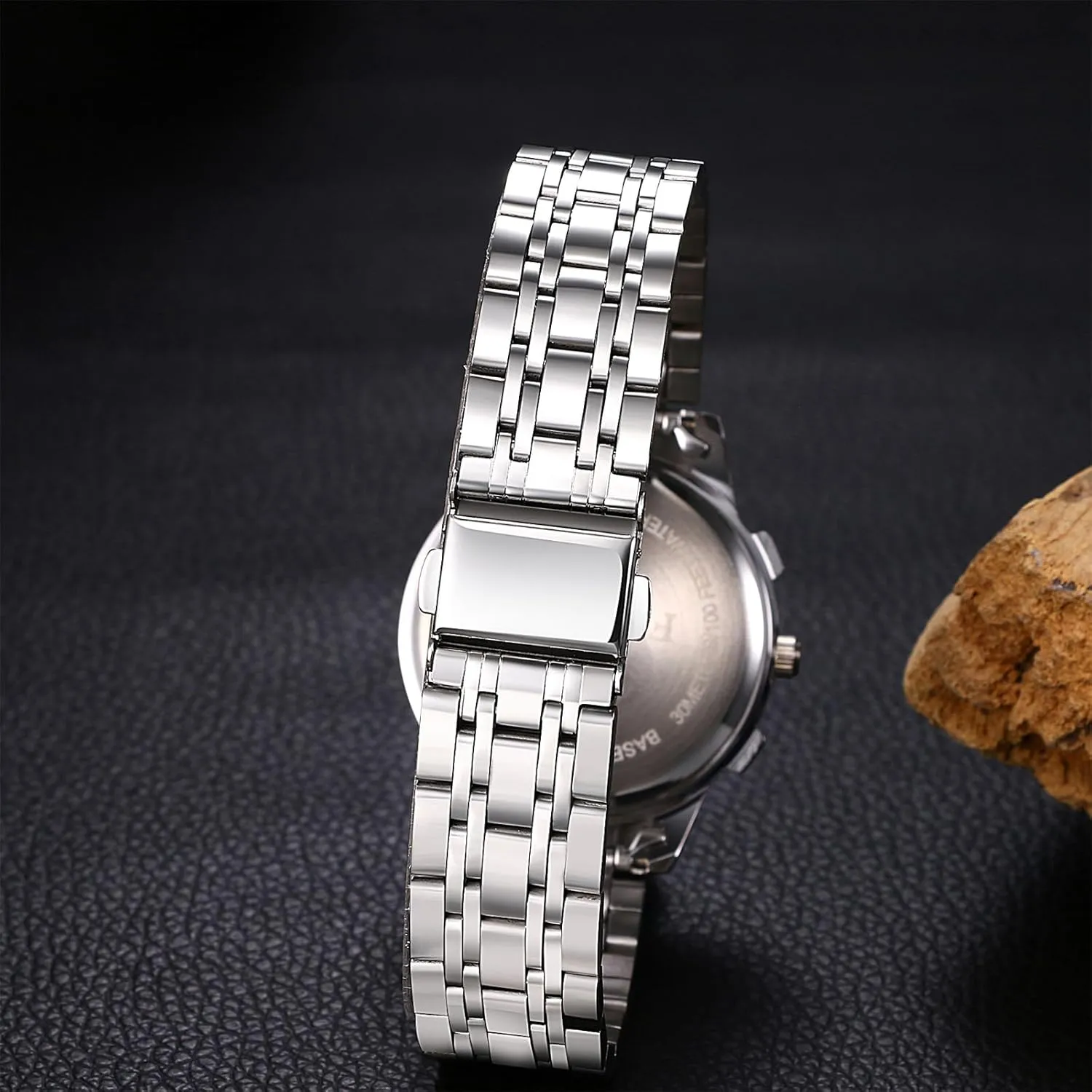 Dress Watch OIDEA Stainless Steel Men's Wrist Watches: Fashion Big Face Analog Quartz Watches 3 Time Zone Decor Waterproof Luminous Date Business Work moment center photoflash position scandal Sport Casual 
