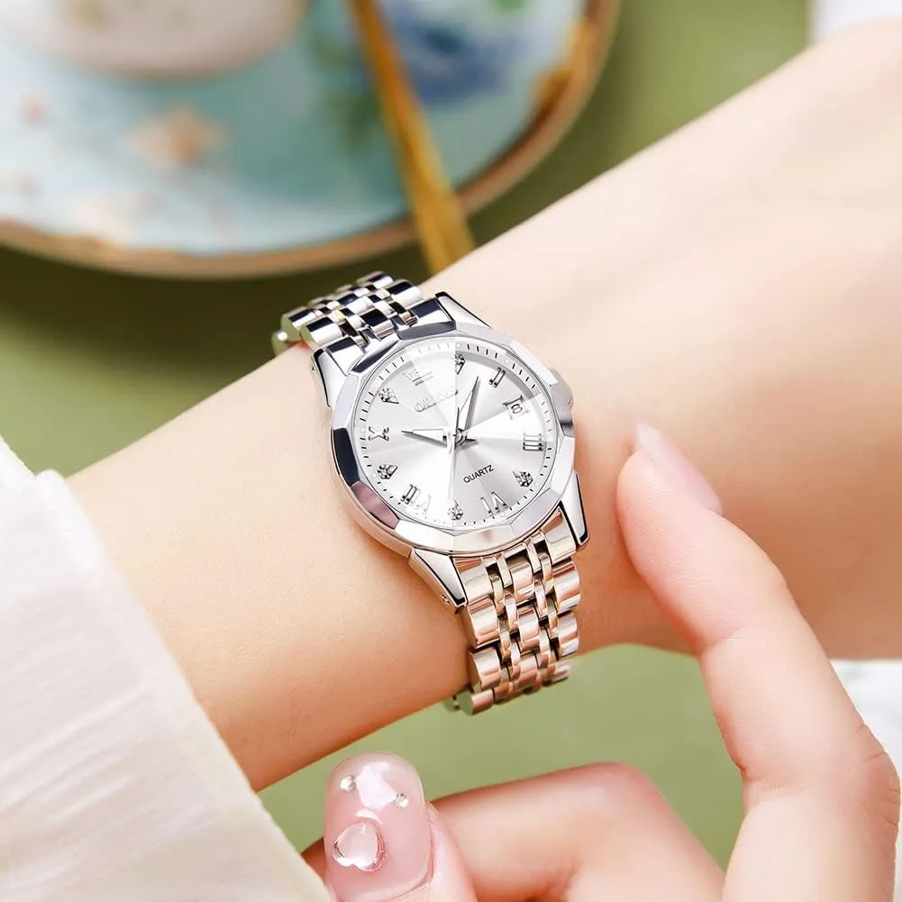 Dress Watch OLEVS Women's Casual Stainless Steel Watch, Small Wrist Simple Watch for encompass Women, Elegant Diamond Roman Numerals Ladies 