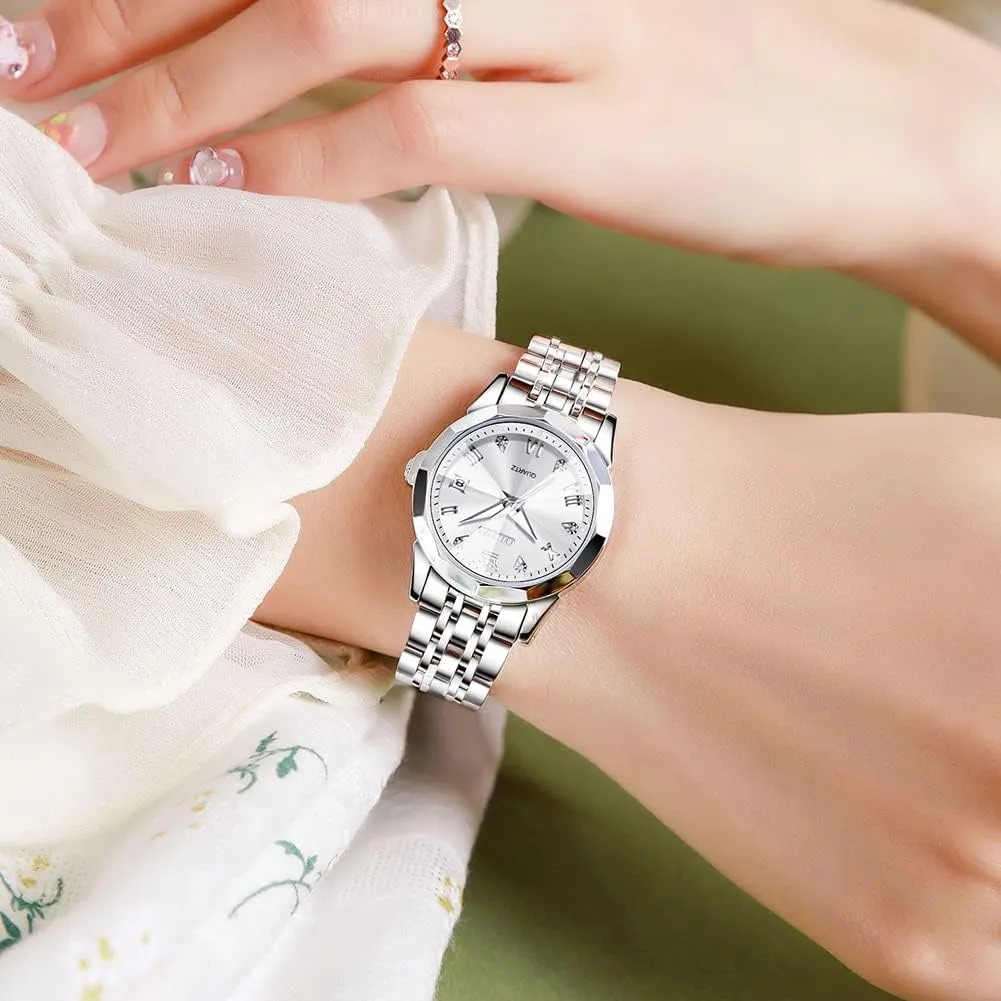 Dress Watch OLEVS Women's Casual Stainless Steel Watch, Small Wrist Simple Watch for encompass Women, Elegant Diamond Roman Numerals Ladies 