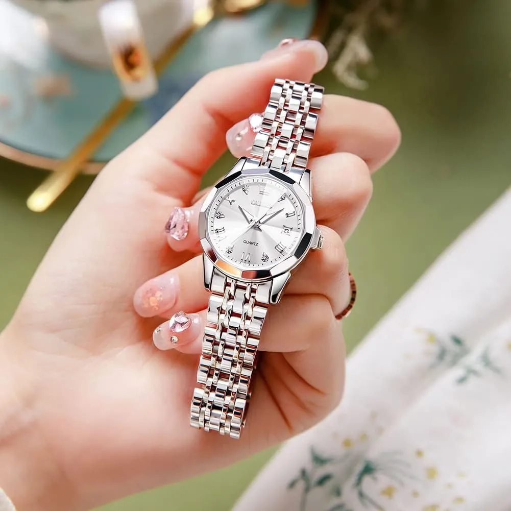 Dress Watch OLEVS Women's Casual Stainless Steel Watch, Small Wrist Simple Watch for encompass Women, Elegant Diamond Roman Numerals Ladies 