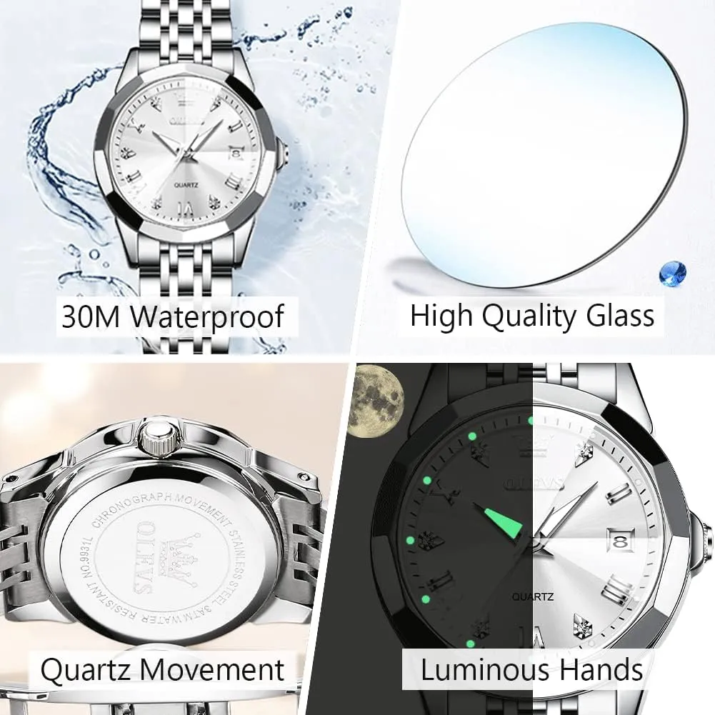 Dress Watch OLEVS Women's Casual Stainless Steel Watch, Small Wrist Simple Watch for encompass Women, Elegant Diamond Roman Numerals Ladies 