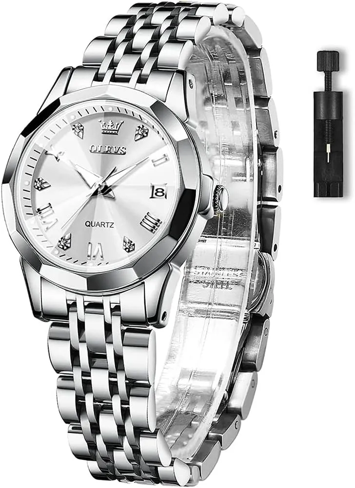 Dress Watch OLEVS Women's Casual Stainless Steel Watch, Small Wrist Simple Watch for encompass Women, Elegant Diamond Roman Numerals Ladies 