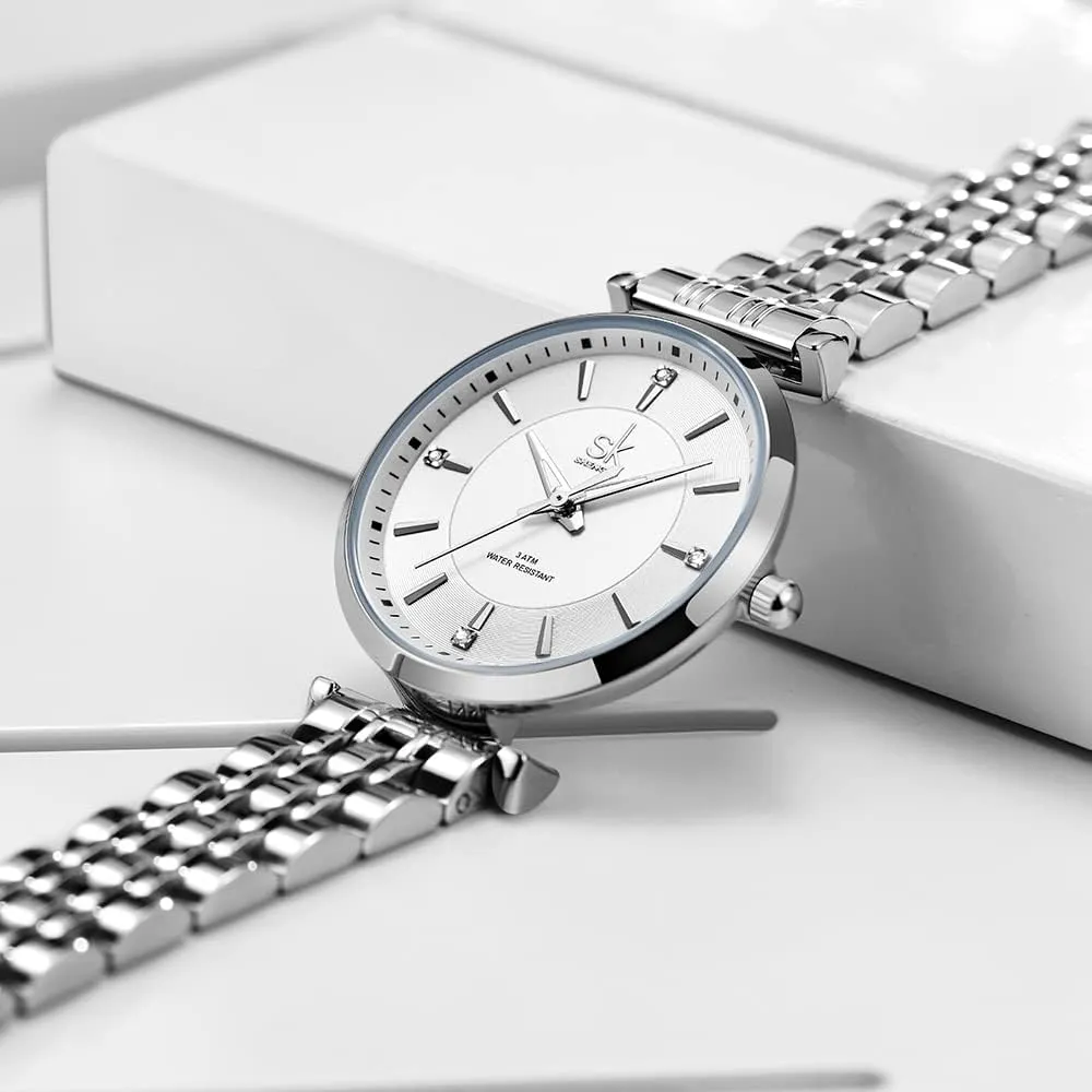 Dress Watch Solid Stainless awkward seemingly Steel Band SK Classic Women Watches Fashion Ladies 