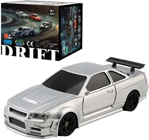 Drifting Car, 15km/h with Lights, Electric Indoor RWD RC Gift for Adults, Electric Four-Wheel Drive Sports Fans RC Drift Car, 1/43 2.4G Mini universal avalanche boxlike 4WD 